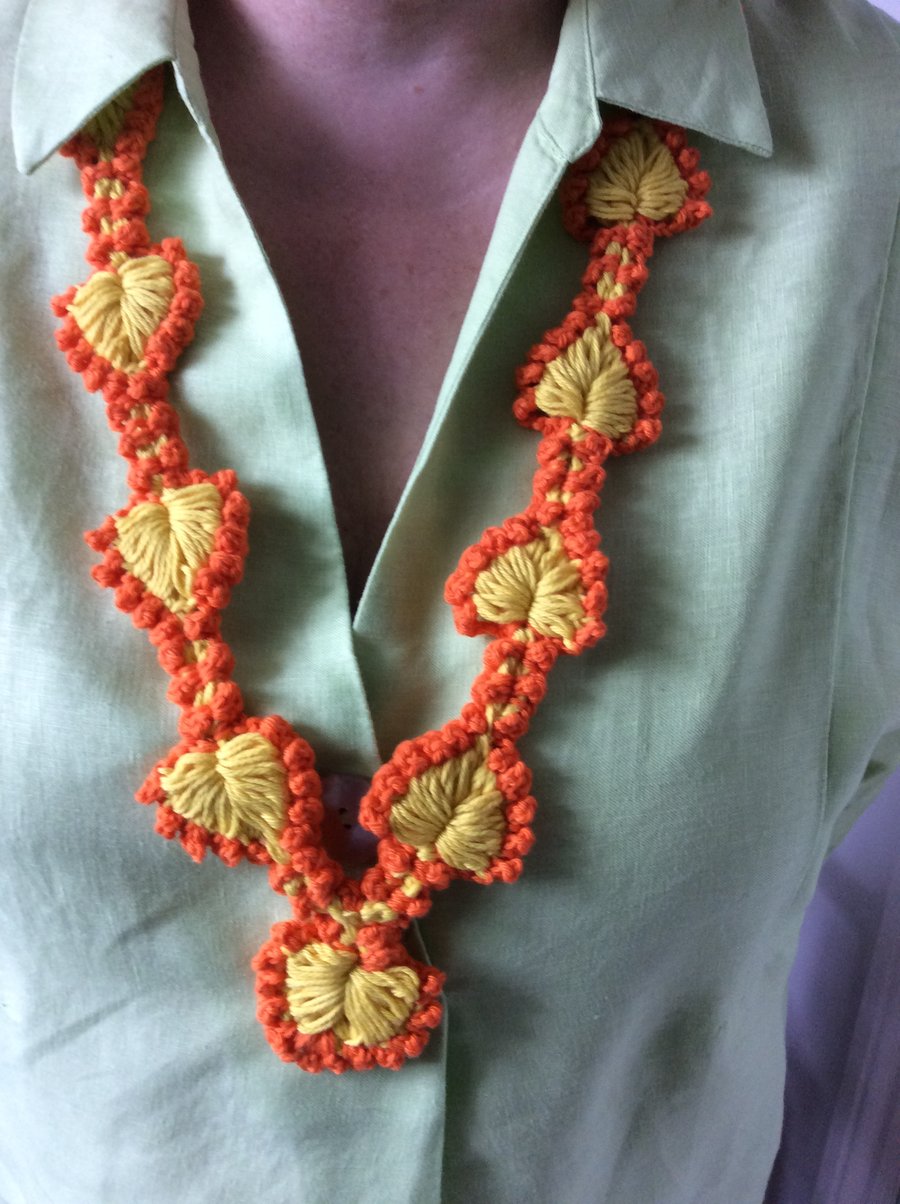 Crochet yellow and orange long necklace 