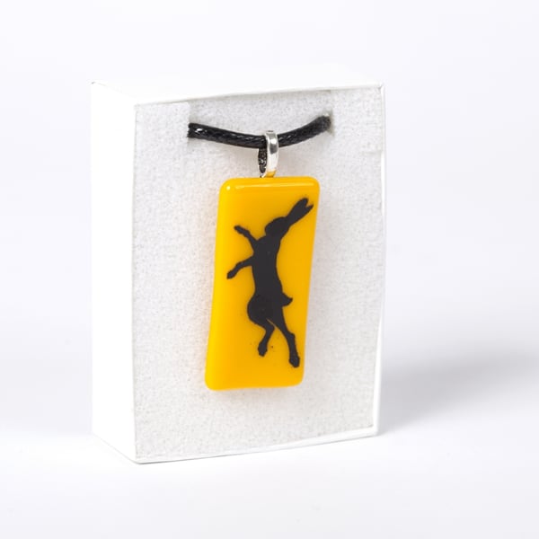 Hare Pendant in Glass with Black Screen Printed Kiln Fired Enamel