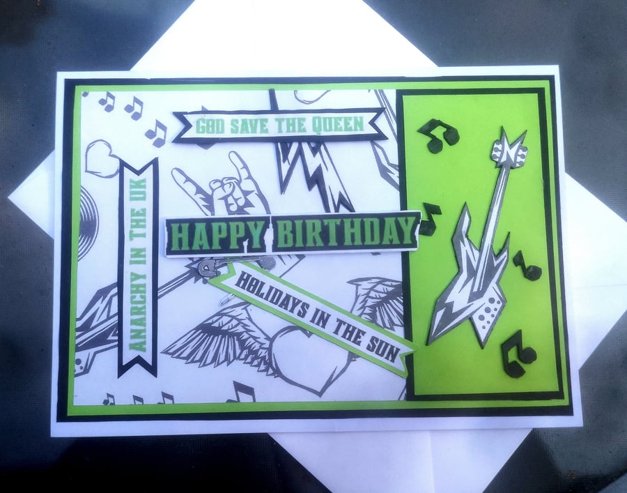 Bright green and black Punk birthday card 