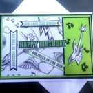 Bright green and black Punk birthday card 