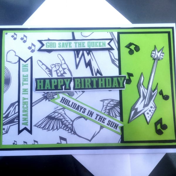 Bright green and black Punk birthday card 