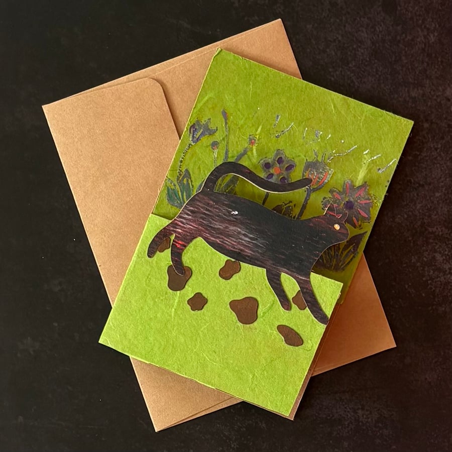 Greetings Card - Garden Tortoiseshell Cat