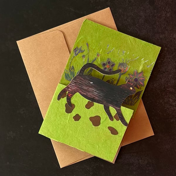 Greetings Card - Garden Tortoiseshell Cat