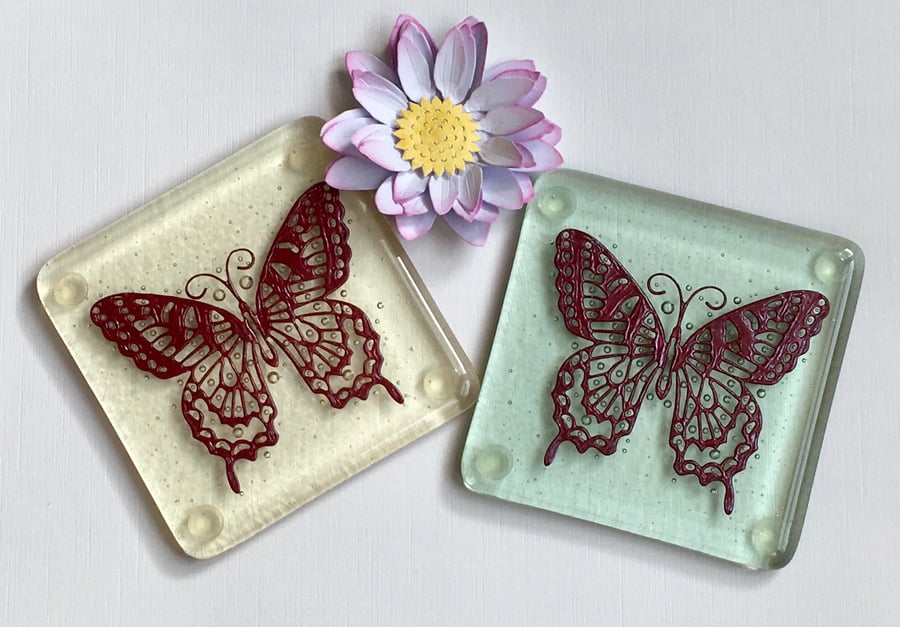 Fused Glass Butterfly Coaster