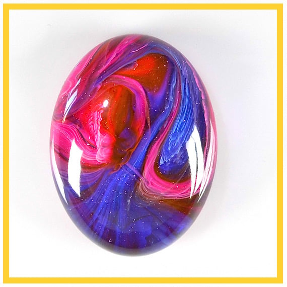 Large Blue & Pink Cabochon, hand made, Unique, Resin Jewelry - L203