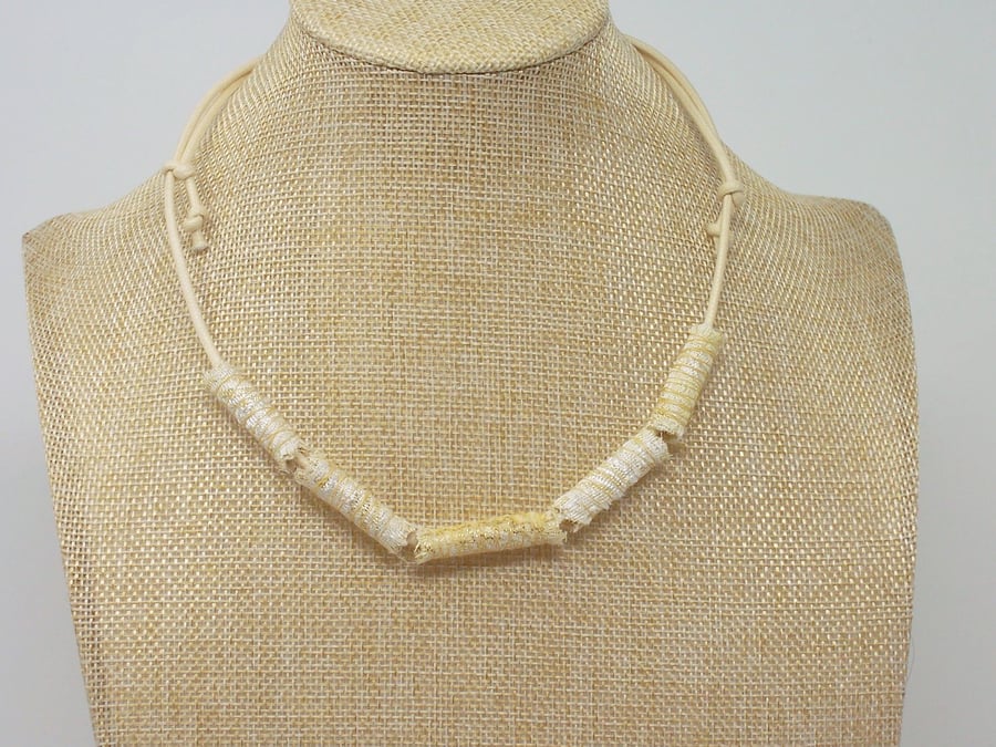 Fabric bead necklace with waxed cotton cord - Namib