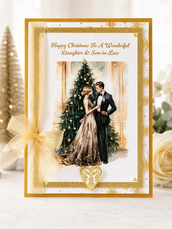 Handmade Luxury Personalised Art Deco Christmas Card, Crystal Embellishments A4 
