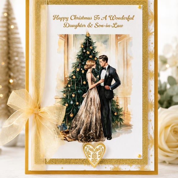 Handmade Luxury Personalised Art Deco Christmas Card, Crystal Embellishments A4 