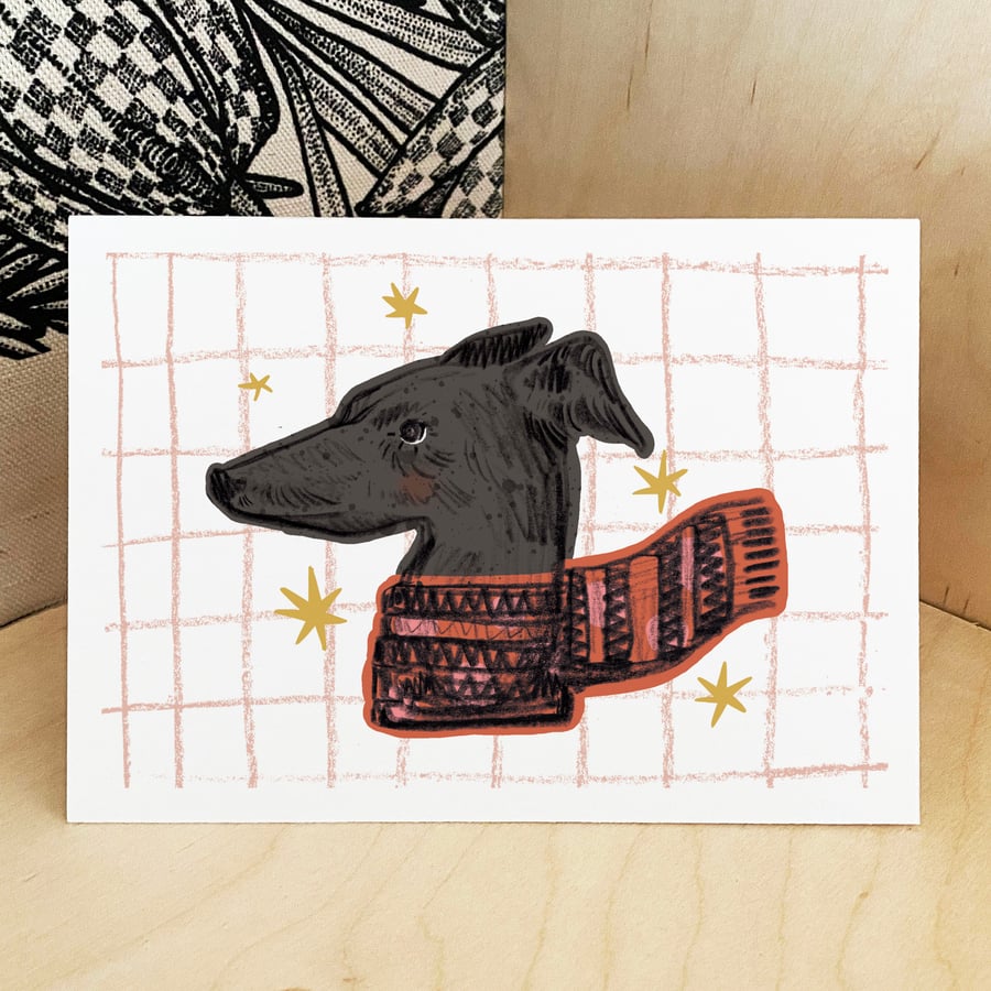 Winter Greyhound Print - A5 - Greyhound Dog Wall Art, Greyhound Illustration
