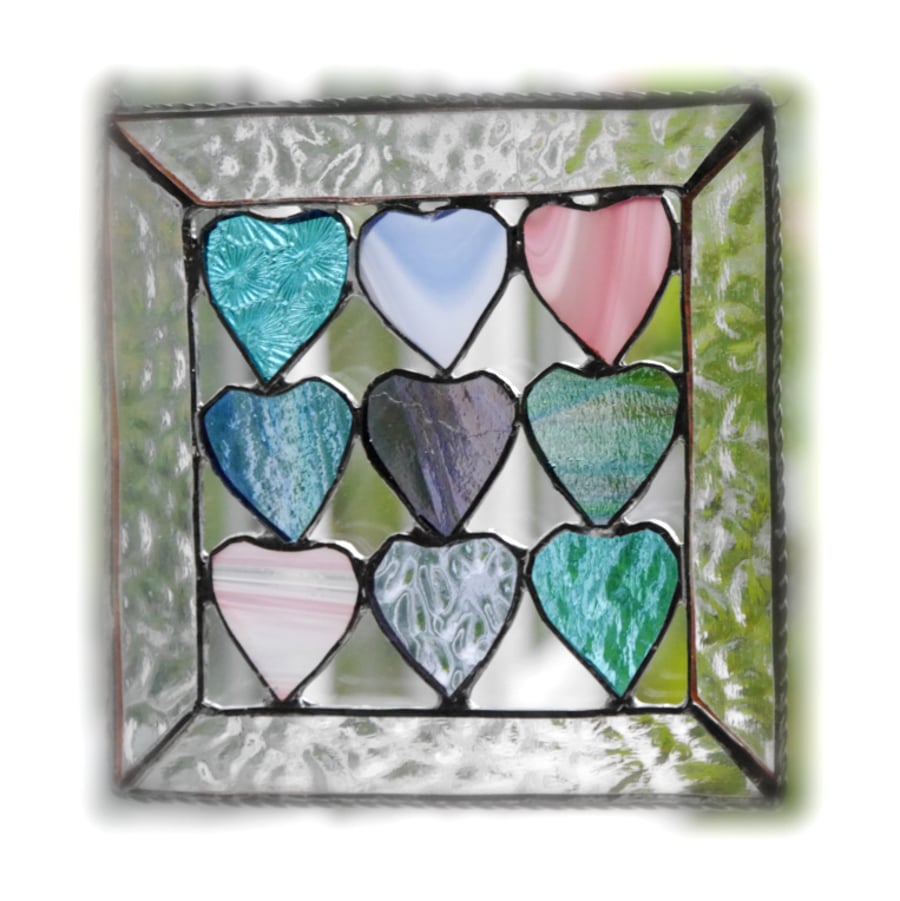 9 of Hearts Suncatcher Stained Glass Framed 011 Pastel