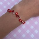 Red and White Flower Zig Zag Seed Bead Bracelet