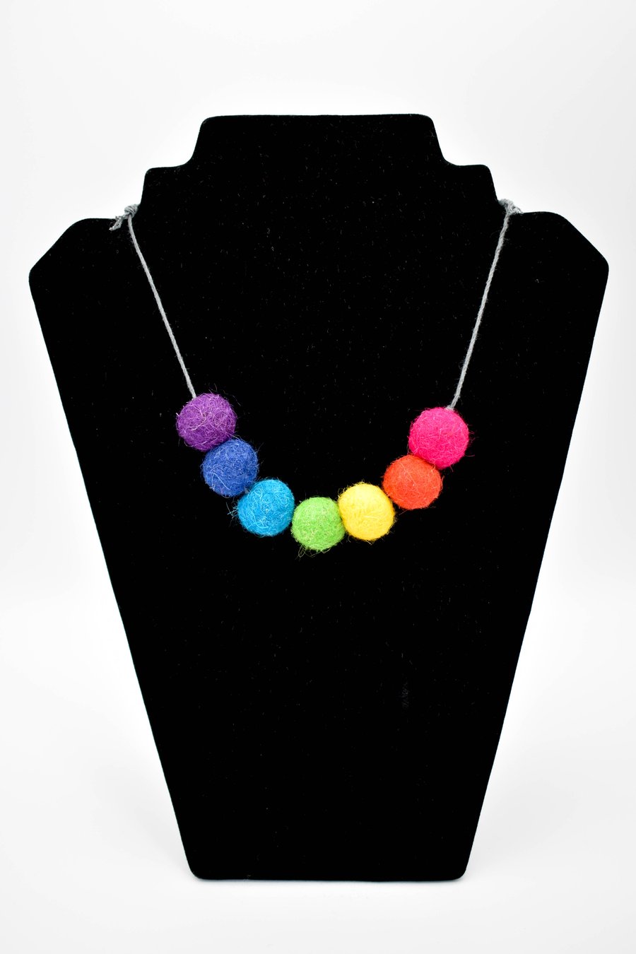 Felted bead necklace in rainbow colours