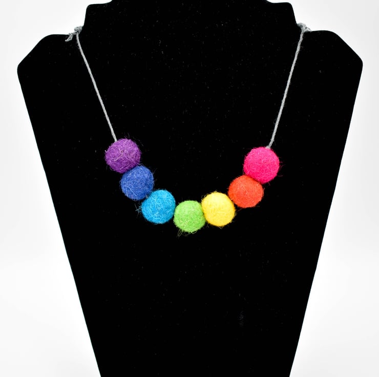 Felted bead necklace in rainbow colours Folksy