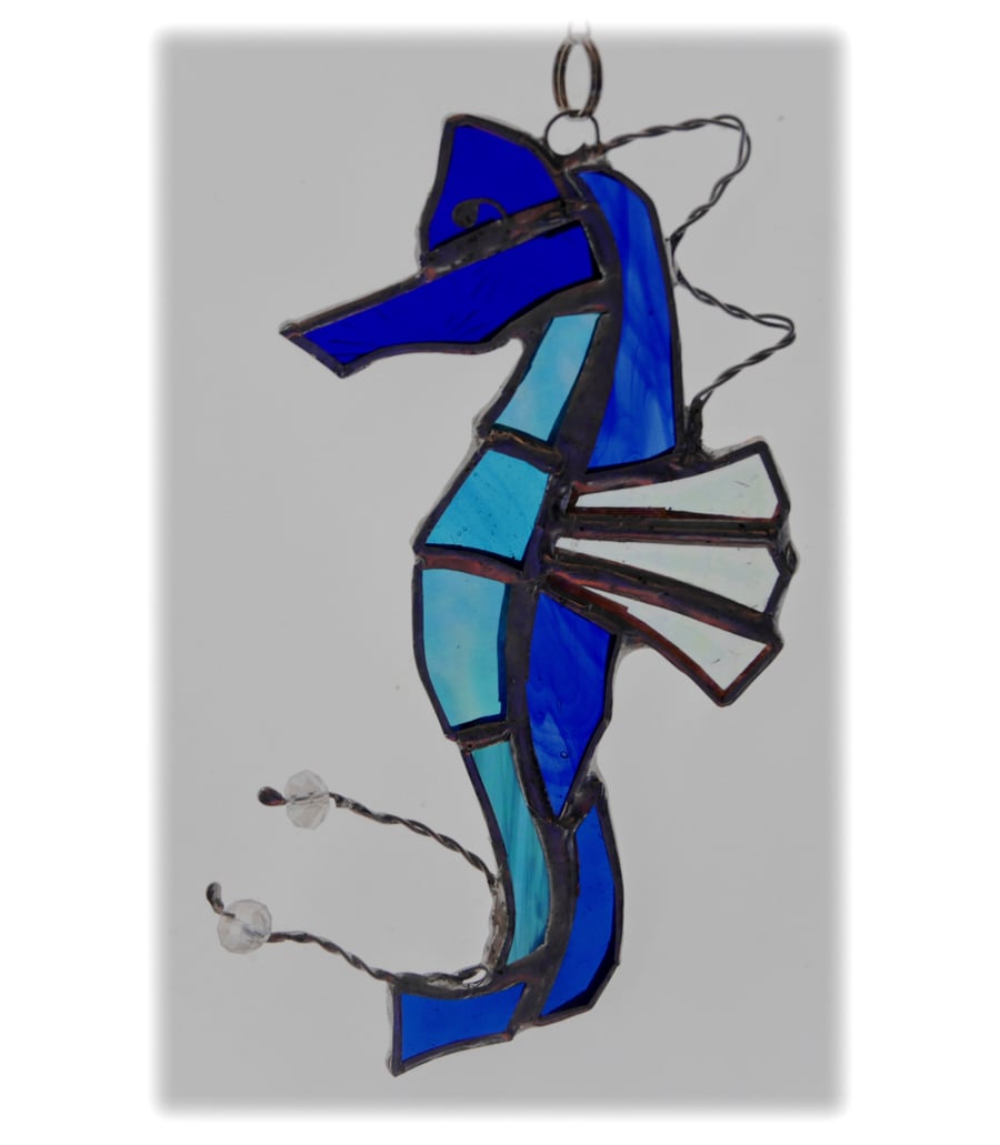 Seahorse Stained Glass Suncatcher Blue Aqua Handmade  025