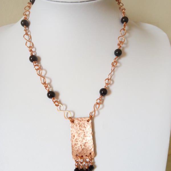 COPPER AND ONYX NECKLACE -  FREE UK POSTAGE
