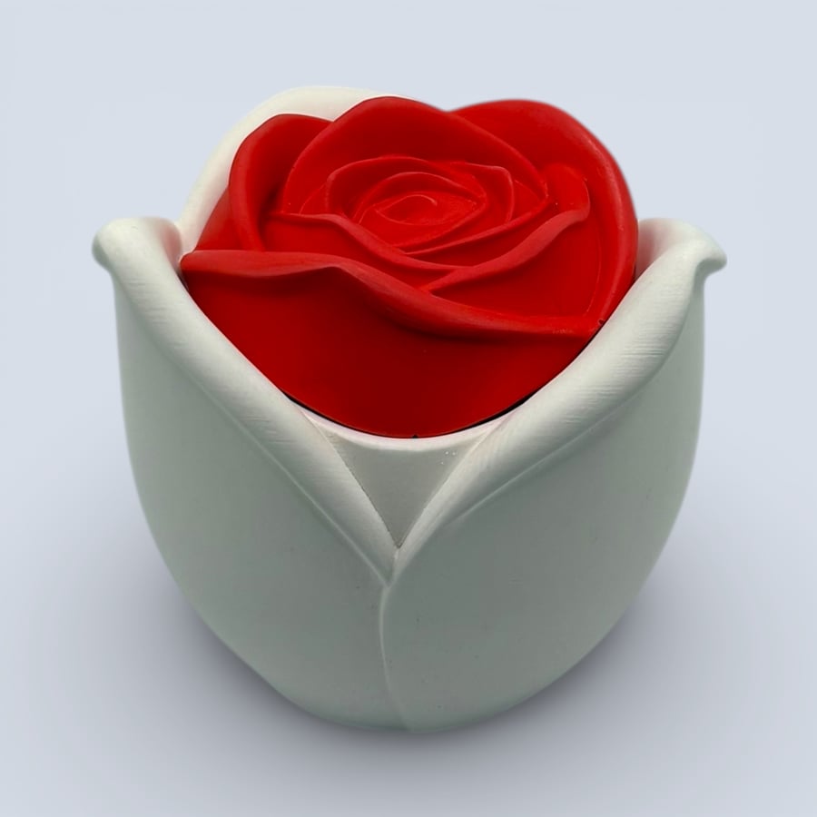 White Jewellery Box with Red Rose Lid and Matching Tray Option