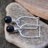 Silver black onyx earrings, silver drop earrings