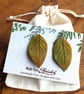 Handmade Ceramic Leaf Earrings, Hypoallergenic Autumn Jewelry - Image 2