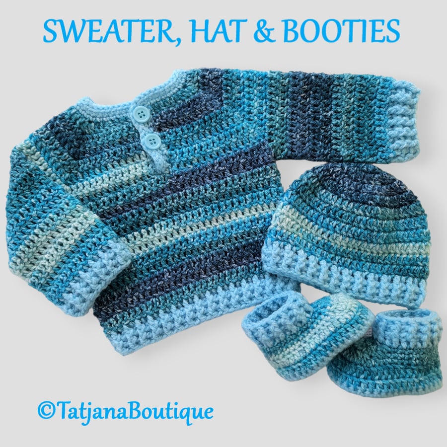 Crochet Pattern Baby Cardigan, Hat and Booties, Same Day Delivery PDF 184