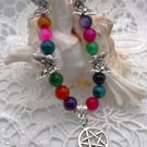 Agate Butterfly Stretch Bracelet with Pentacle Charm.  