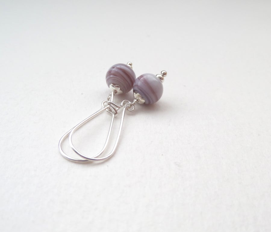 Striped Mauve Glass Bead Earrings