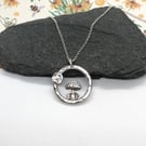 Mushroom pendant sterling silver circle necklace full moon