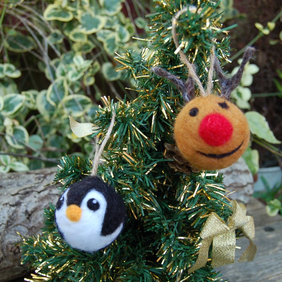  Xmas Baubles - reindeer and penguin - Christmas tree baubles