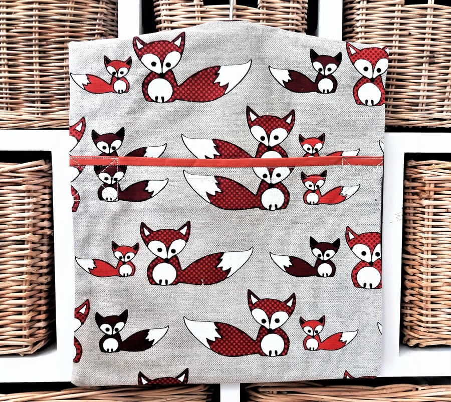 Handmade Linen Cotton Cheeky Foxes Peg Bag Size 35cm x 30cm 14" x 12"