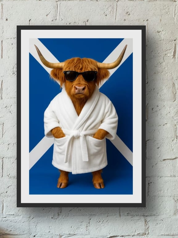 Highland Cow Scottish Art Print – A4 (240gsm) or A3 (300gsm) – Fun Scotlan