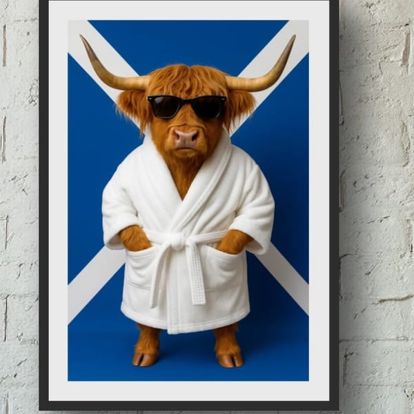 Highland Cow Scottish Art Print – A4 (240gsm) or A3 (300gsm) – Fun Scotlan