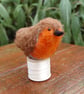 Robin on a bobbin. Needle Felt Robin - wool textile art. - Image 1