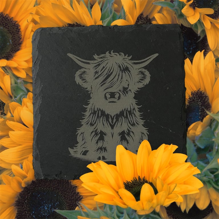 Highland cow slate coaster