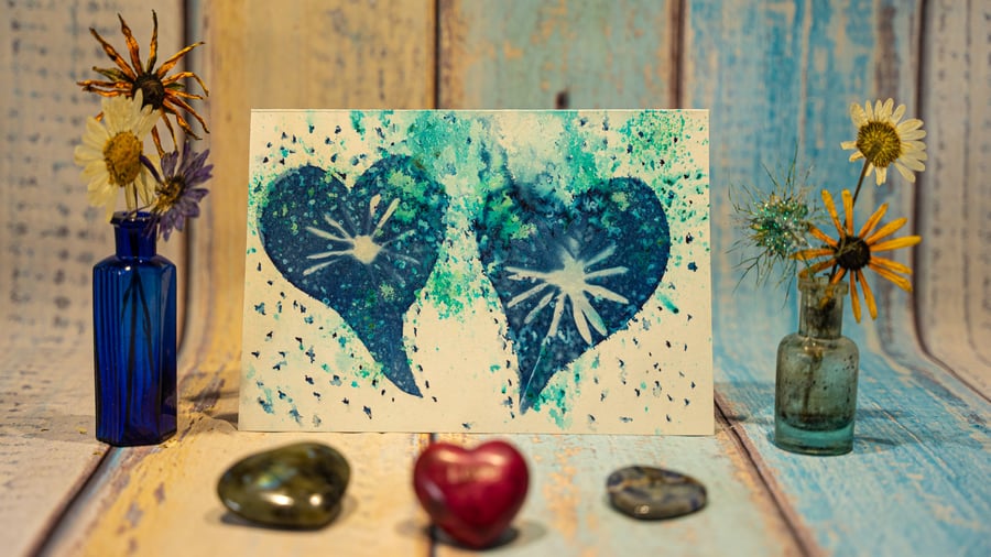 Two Hearts Meet as One – Original Cyanotype Card
