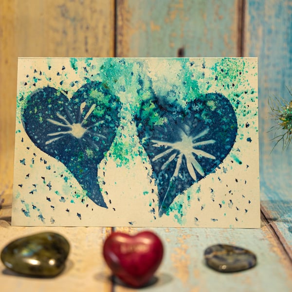 Two Hearts Meet as One – Original Cyanotype Card