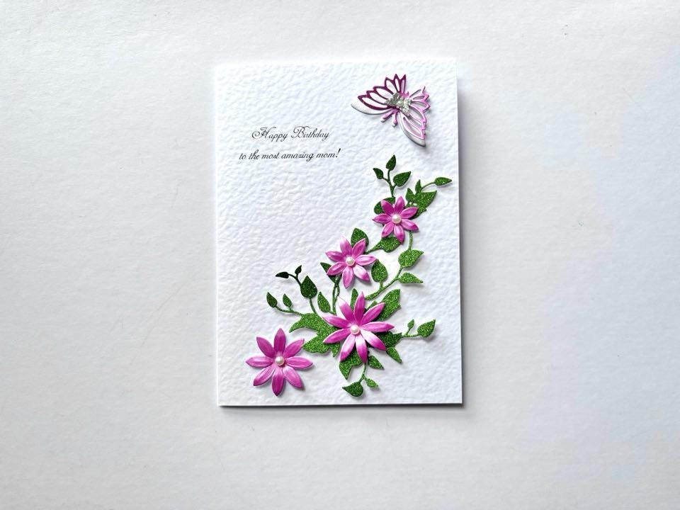 Handmade Luxury Personalised Birthday Card with Envelope for mum, wife C607