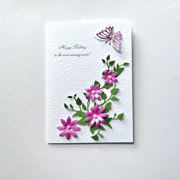 Handmade Luxury Personalised Birthday Card with Envelope for mum, wife C607