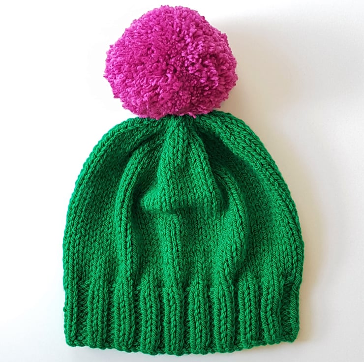 Bobble Hat in Emerald Green Chunky Yarn with Pi. Folksy