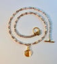 Pearl & Agate Necklace With Crystal Scallop Pendant, June Birthday, Gift For Her - Image 3