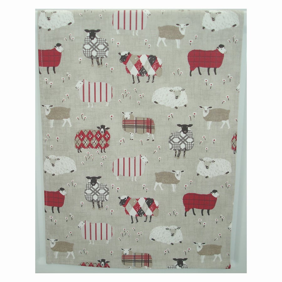 Tea Towel Sheep Red Plaid