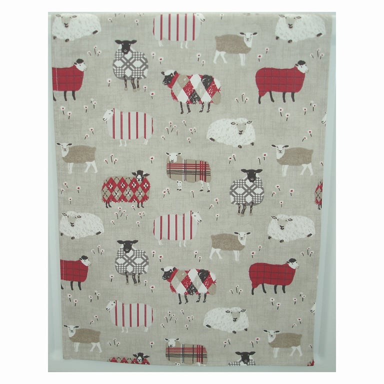 Tea Towel Sheep Red Plaid