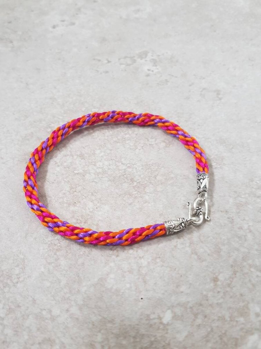 Purple and Orange Anklet, String ankle bracelet, Braided Boho ankle chain, Summe