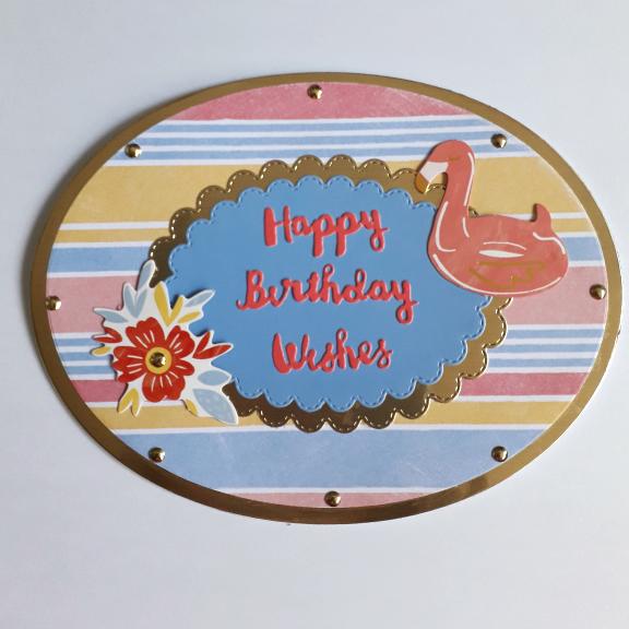 Oval Shaped Flamingo Birthday Card