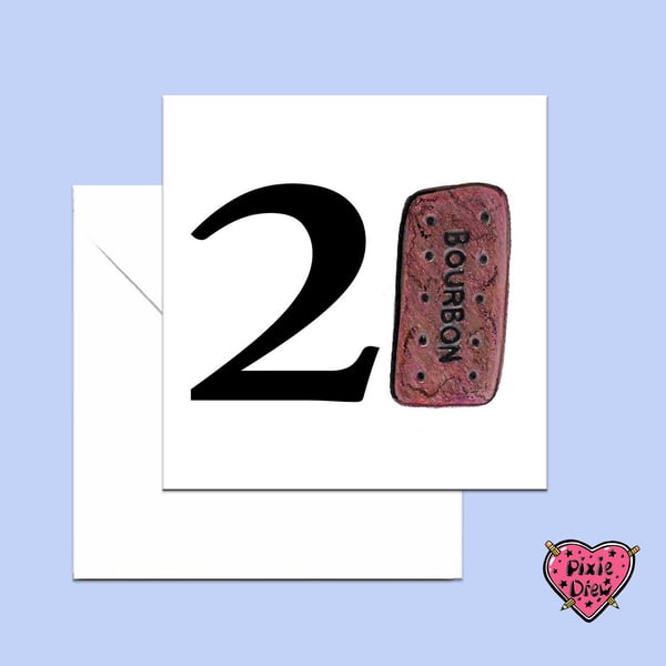 21st birthday card with bourbon biscuit