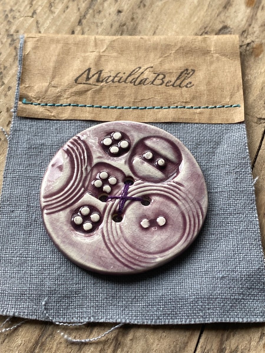 Fabulous Handmade Large Round Purple Ceramic Button