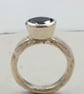 Molten Silver Black Diamond Ring – Oval Faceted Diamond, Rustic Artisan Design - - Image 7