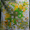 Modern Patchwork Improv Quilt green, yellow, white and orange 166cm square 65" 
