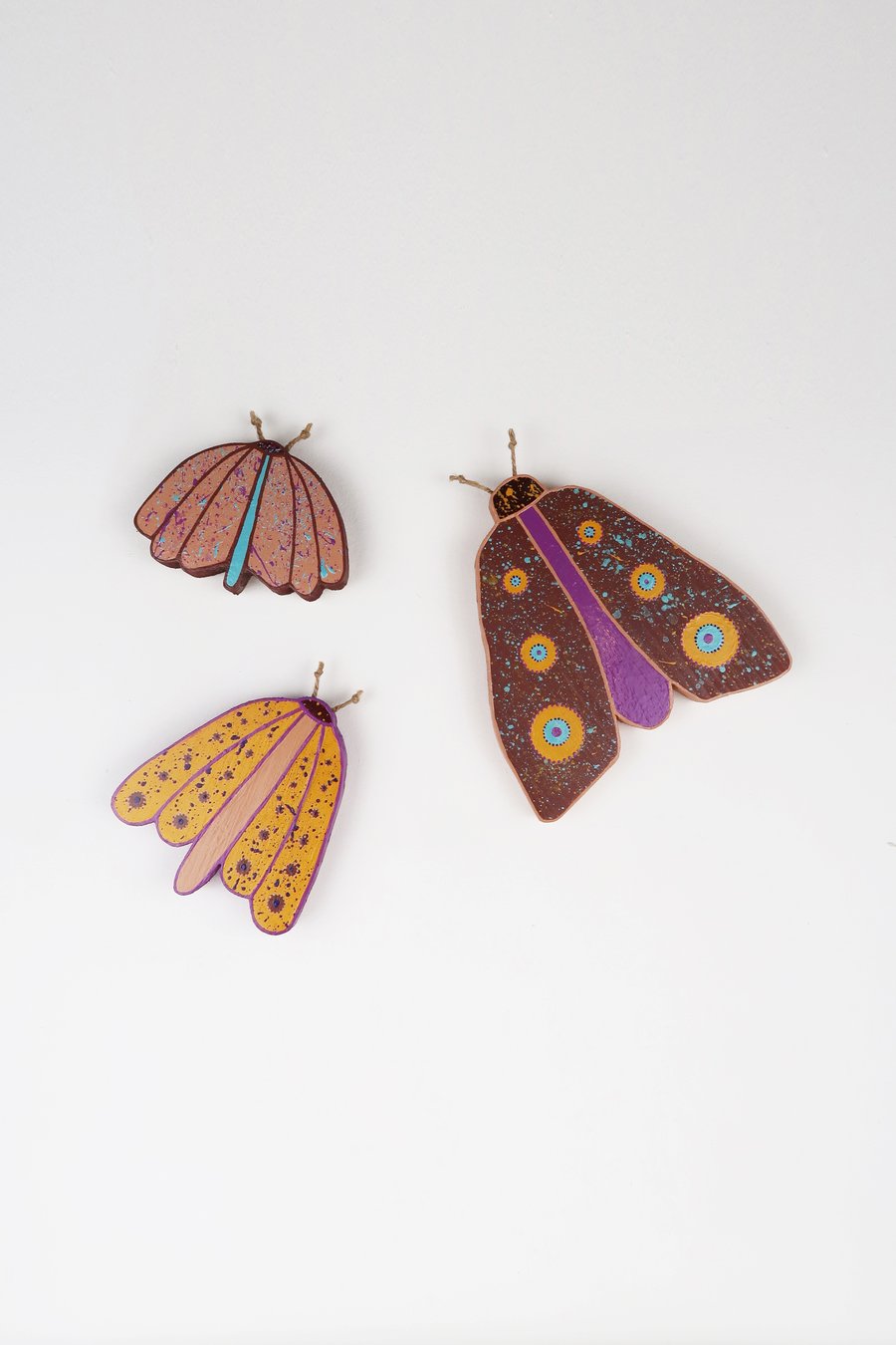 Moth wall decor, set of 3, boho wall hangings, gift for insect lovers.