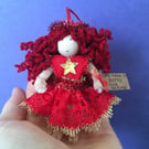 Tiny Red And Gold Fairy Doll Decoration, Decorative Fairy  