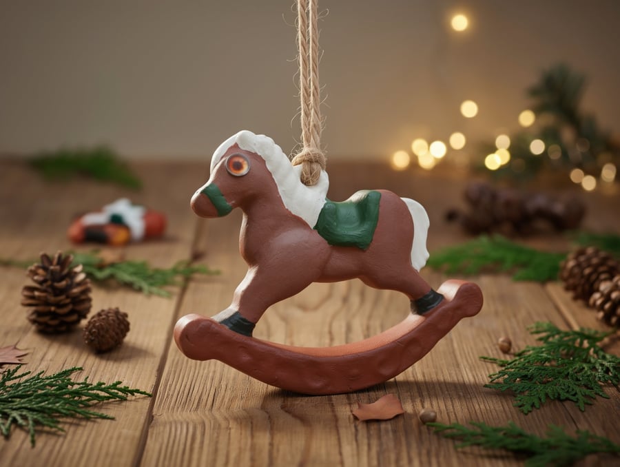 Handmade Air-Dry Clay Rocking Horse Decoration