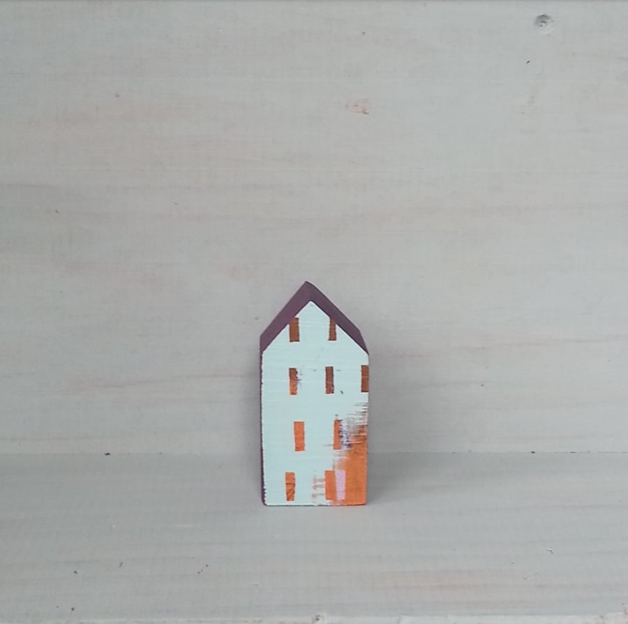 Miniature Wooden House, Purple House, House Ornament, Housewarming Gift